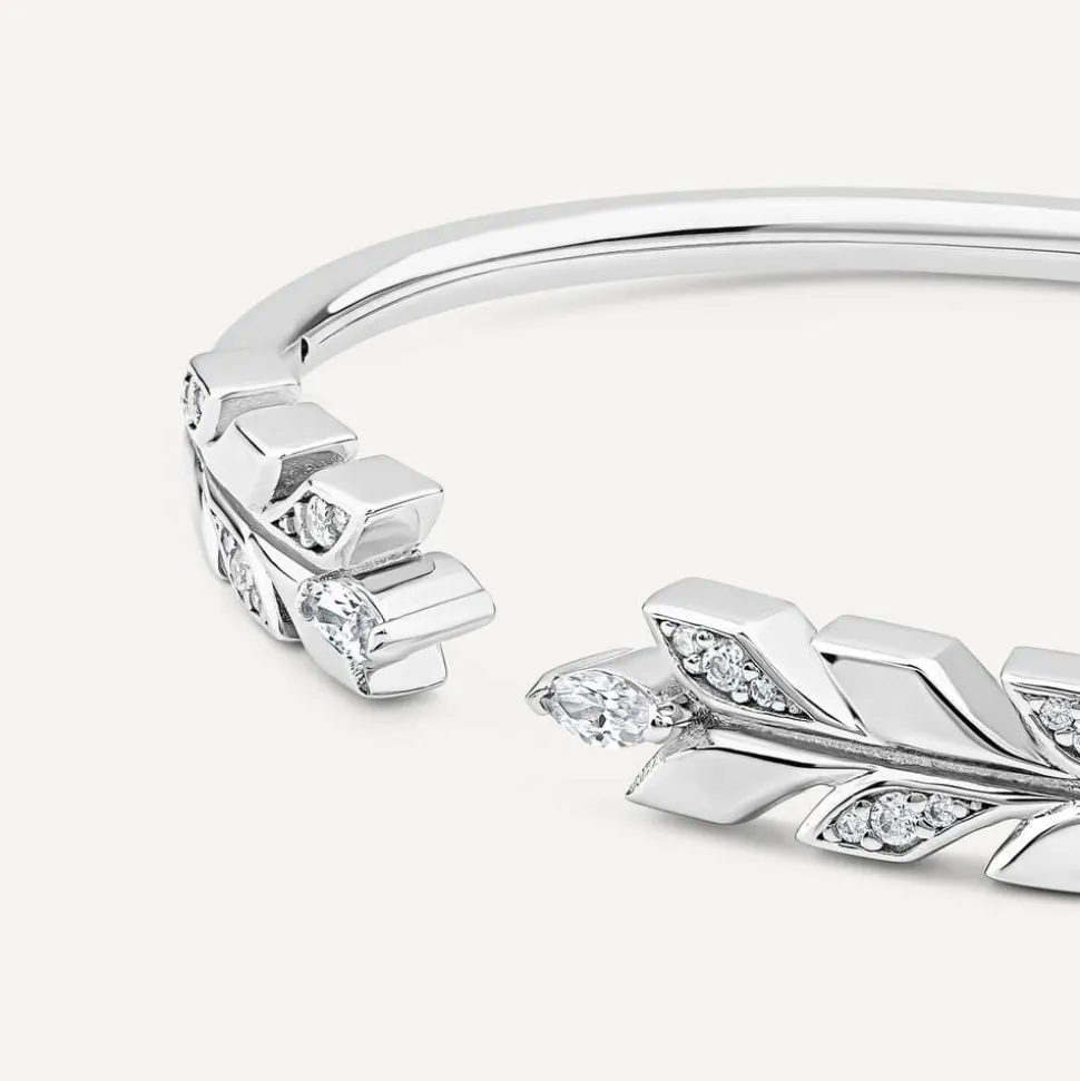 Sterling Silver Cubic Zirconia Opened Laurel Styled Bangle