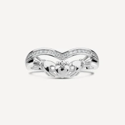 Sterling Silver Cubic Zirconia Wishbone Claddagh Ring