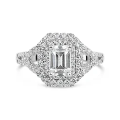 Sterling Silver Cubic Zirconia Double Halo & Sides Ring