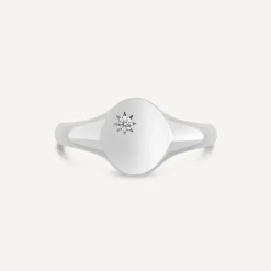 Sterling Silver Cubic Zirconia Set Polished Oval Signet Ring
