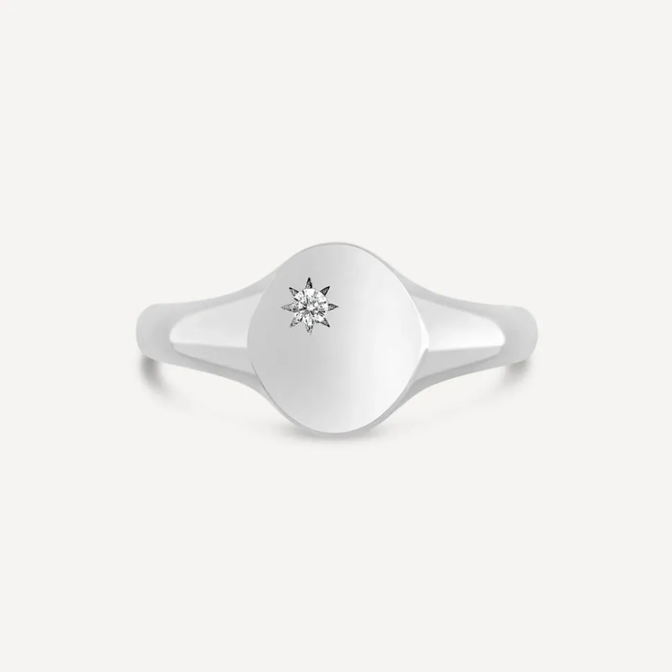 Sterling Silver Cubic Zirconia Set Polished Oval Signet Ring