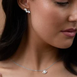 Sterling Silver Cubic Zirconia Flower Climber Stud Earrings