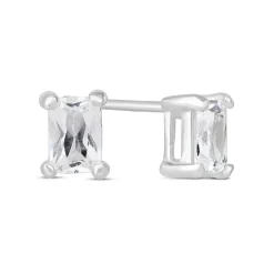 Sterling Silver Cubic Zirconia Emerald Cut Stud Earrings