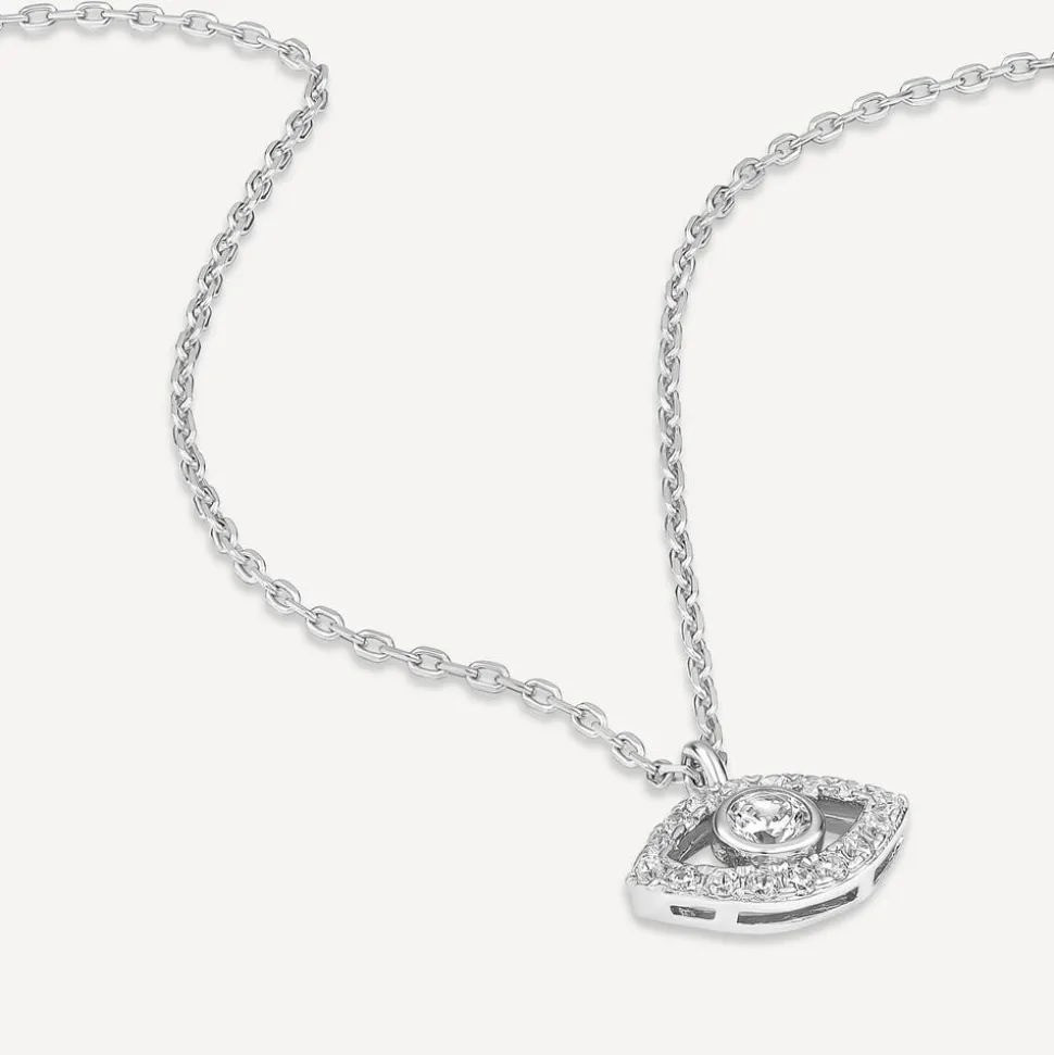 Sterling Silver Cubic Zirconia Set Protective Eye Pendant