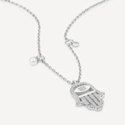 Sterling Silver Cubic Zirconia Hand of Fatima Pendant