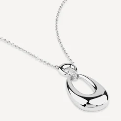 Sterling Silver Cubic Zirconia Set Open Polished Oval Pendant