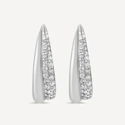 Sterling Silver Cubic Zirconia Pave Set Open Hoop Earrings