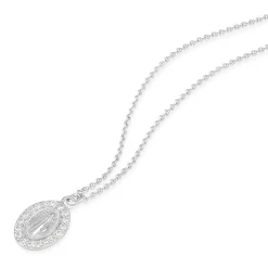 Sterling Silver Cubic Zirconia Miraculous Medal Necklace (Chain Included)