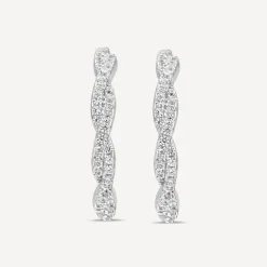 Sterling Silver Cubic Zirconia Set Twisted Hoop Earrings