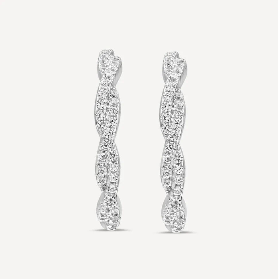 Sterling Silver Cubic Zirconia Set Twisted Hoop Earrings