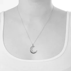 Sterling Silver Cubic Zirconia Half Moon Pendant (Chain Included)
