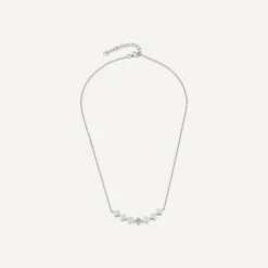 Sterling Silver Cubic Zirconia & Polished Petal Hammock Necklet