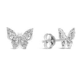 Sterling Silver Cubic Zirconia Setting Butterfly Studs