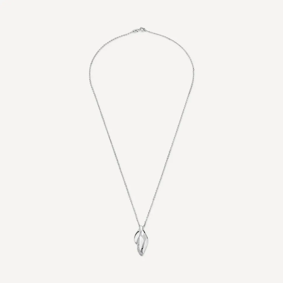 Sterling Silver Cubic Zirconia Double Leaf Shaped Pendant