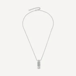 Sterling Silver Cubic Zirconia Oblong Link Shaped Pendant