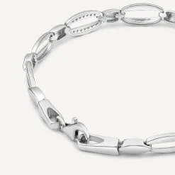 Sterling Silver Cubic Zirconia & Polished Open Oval Link Bracelet