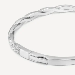 Sterling Silver Cubic Zirconia Pave Set Twisted Bangle