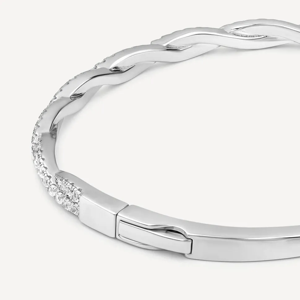 Sterling Silver Cubic Zirconia Pave Set Twisted Bangle