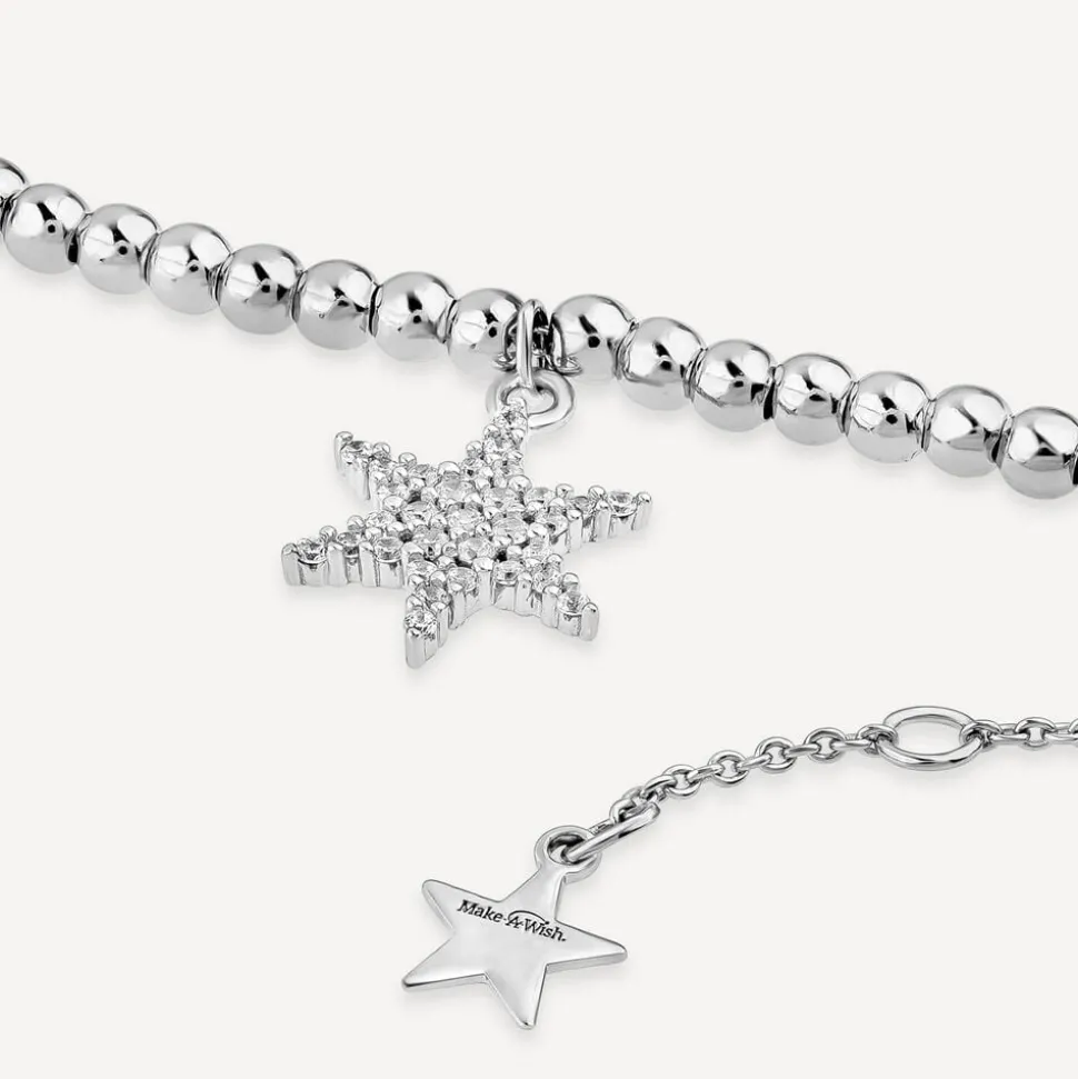 Sterling Silver Cubic Zirconia Star Make-A-Wish Bead Bracelet