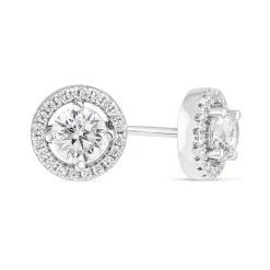 Sterling Silver Cubic Zirconia Halo Stud Earrings