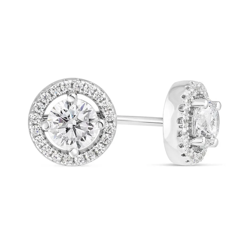 Sterling Silver Cubic Zirconia Halo Stud Earrings