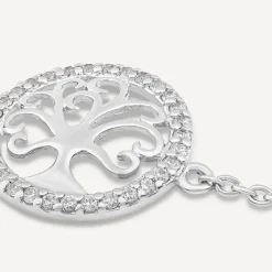 Sterling Silver Cubic Zirconia Tree of Life Chain Bracelet