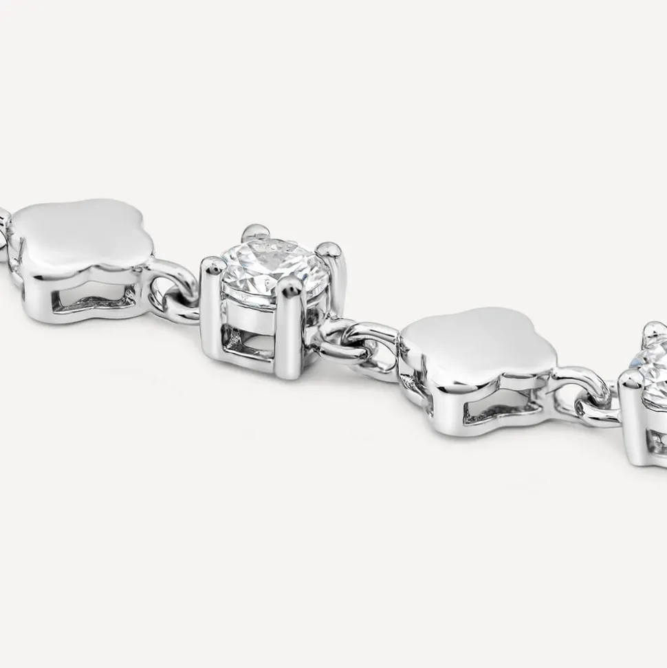 Sterling Silver Cubic Zirconia & Polished Petal Bracelet