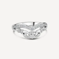 Sterling Silver Cubic Zirconia Wishbone Claddagh Ring