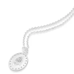 Sterling Silver Cubic Zirconia Miraculous Medal Necklace (Chain Included)