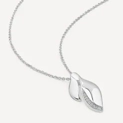 Sterling Silver Cubic Zirconia Double Leaf Shaped Pendant