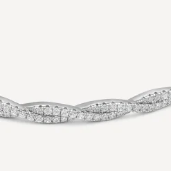 Sterling Silver Cubic Zirconia Pave Set Twisted Bangle
