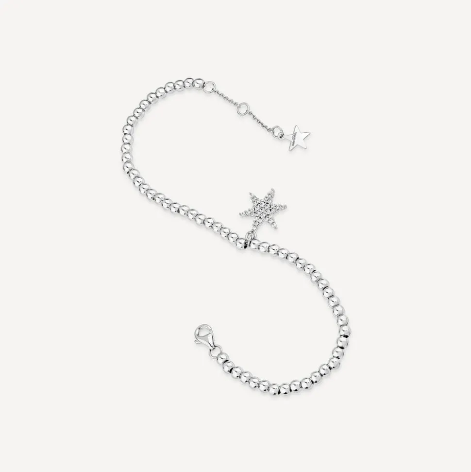 Sterling Silver Cubic Zirconia Star Make-A-Wish Bead Bracelet