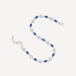 Sterling Silver Cubic Zirconia Flower & Blue Stone Bracelet