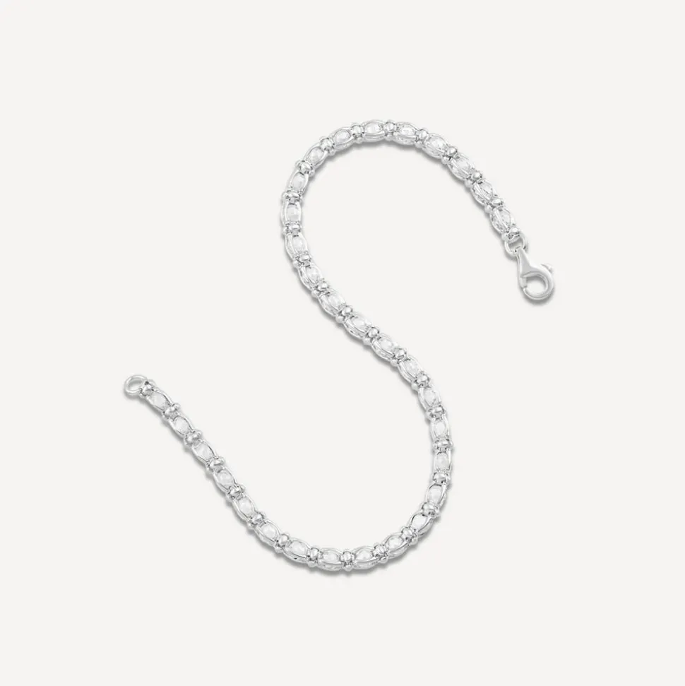 Sterling Silver Cubic Zirconia Set Rope Link Bracelet