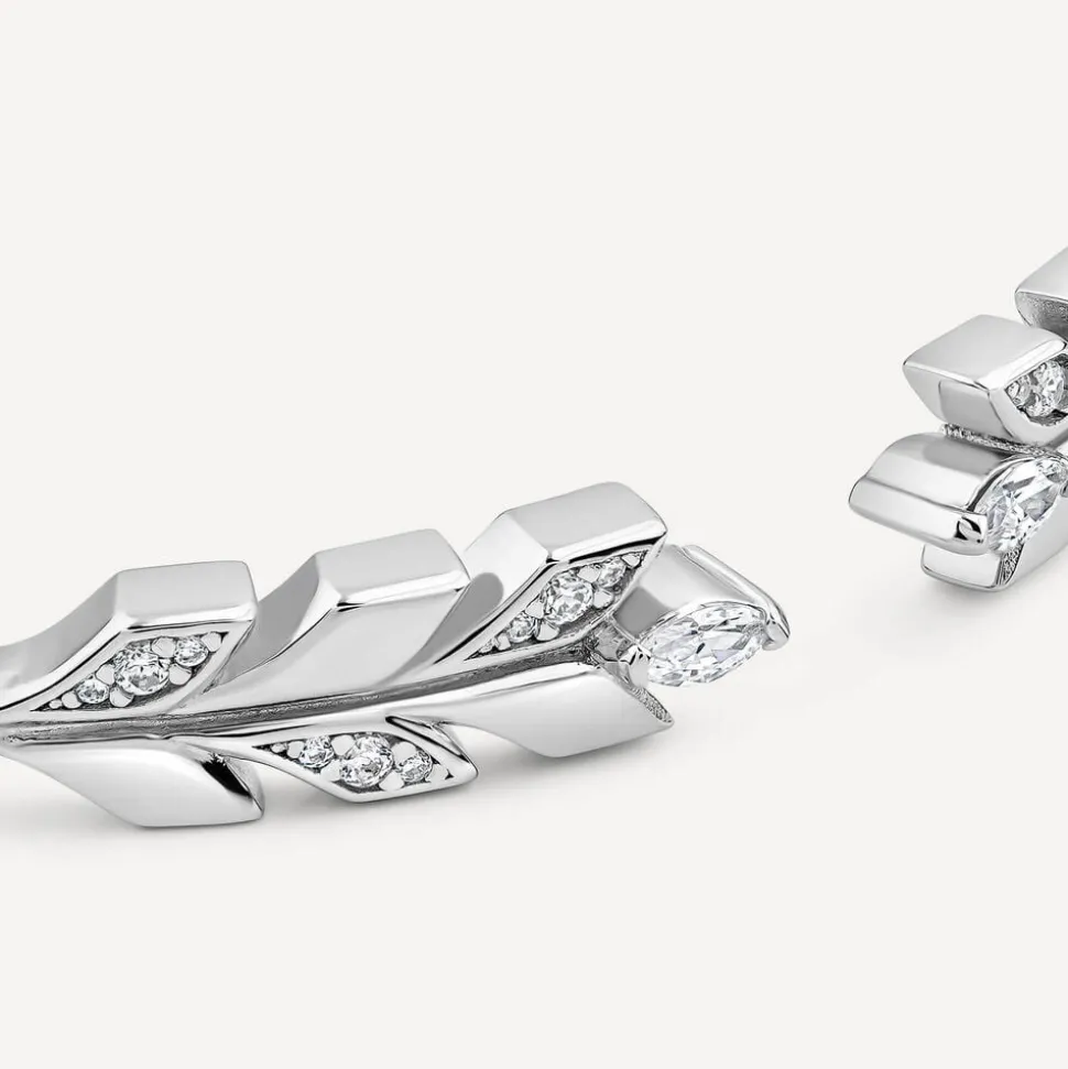 Sterling Silver Cubic Zirconia Opened Laurel Styled Bangle
