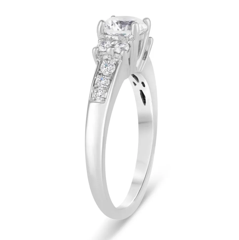 Sterling Silver Cubic Zirconia Sides and Channel Shoulders Ring