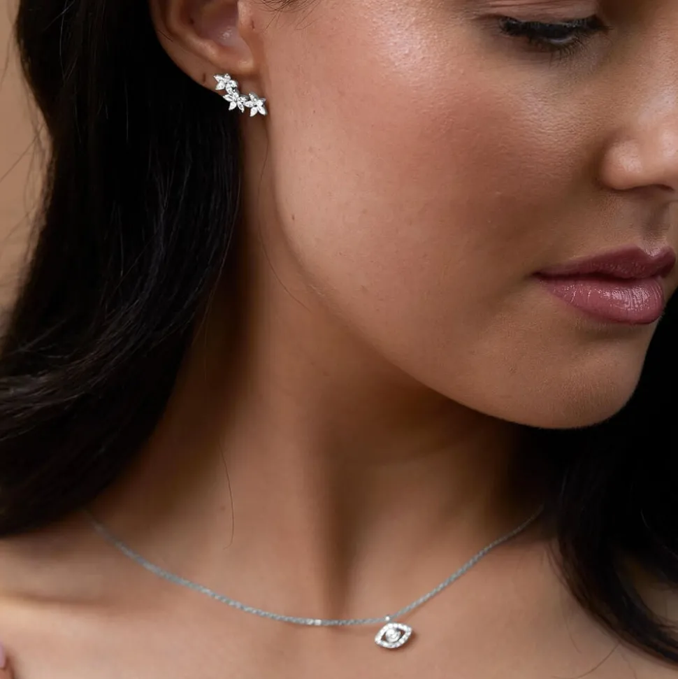 Sterling Silver Cubic Zirconia Set Protective Eye Pendant
