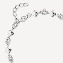 Sterling Silver Cubic Zirconia & Polished Petal Bracelet