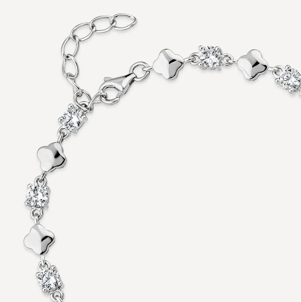 Sterling Silver Cubic Zirconia & Polished Petal Bracelet
