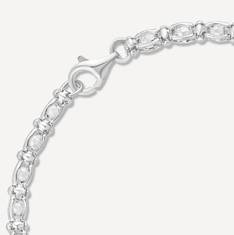 Sterling Silver Cubic Zirconia Set Rope Link Bracelet