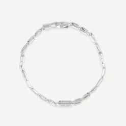 Sterling Silver Cubic Zirconia Brick Link Bracelet
