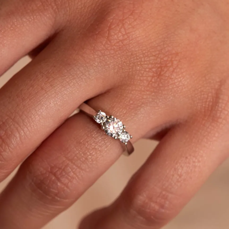 Sterling Silver Cubic Zirconia Three Stone Promise Ring