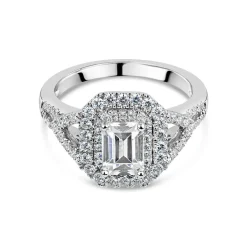 Sterling Silver Cubic Zirconia Double Halo & Sides Ring