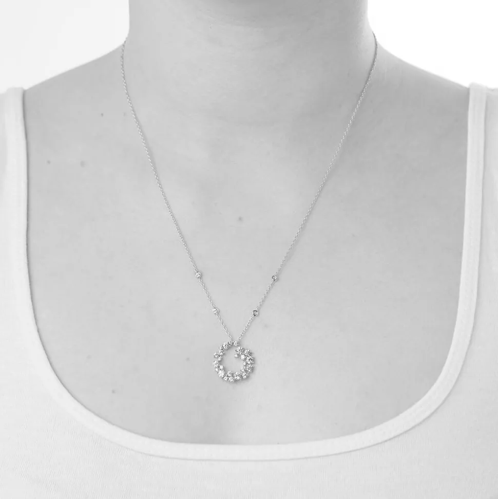 Sterling Silver Cubic Zirconia Swirl Shaped Pendant (Chain Included)