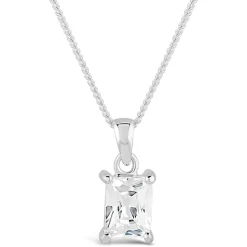 Sterling Silver Emerald Cut Cubic Zirconia Set Pendant (Chain Included)