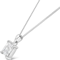 Sterling Silver Emerald Cut Cubic Zirconia Set Pendant (Chain Included)