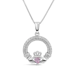 Sterling Silver February Birthstone Pave Cubic Zirconia Claddagh Pendant