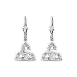 Sterling Silver Flush Set Cubic Zirconia Trinity Knot Drop Earrings
