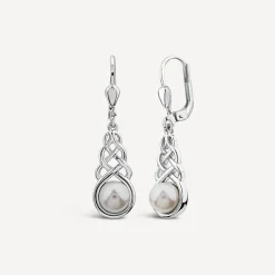 Sterling Silver Fresh Water Pearl Celtic Knot Drop Earrings