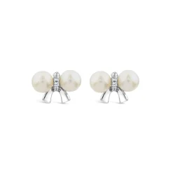 Sterling Silver Freshwater Pearl & Cubic Zirconia Bow Earrings